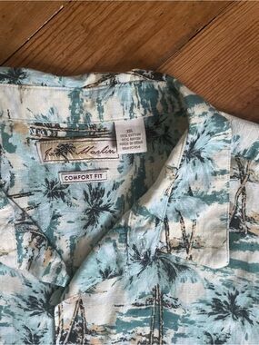 Joe Marlin Teal Palm Print Casual Button-Down Shirt